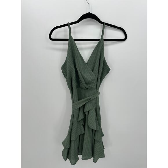 Trixxi Dress Womens Size XL Green Checkered Ruffle Mini Fairy Earthy Boho Summer - Picture 1 of 7